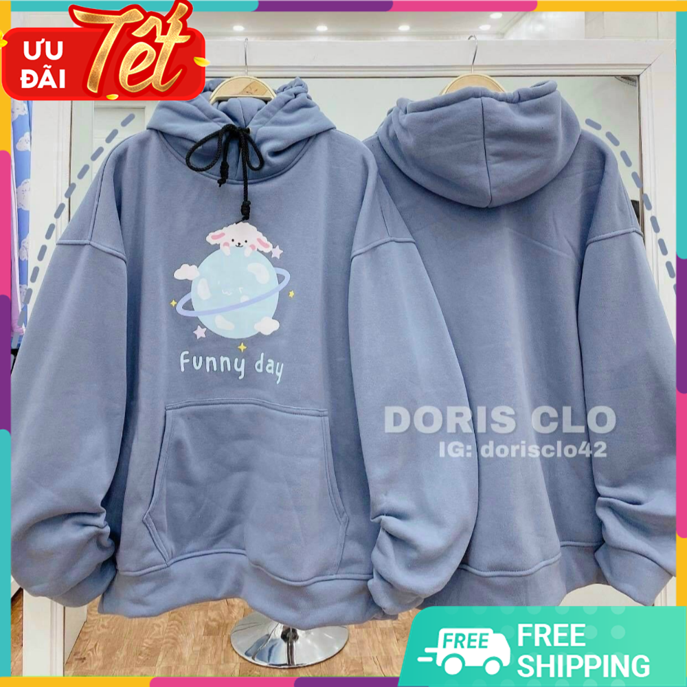 ÁO HOODIE TAY PHỒNG NỮ IN HÌNH CỪU HỌA TIẾT CHỮ FUNNY DAY CỰC VUI NHỘN, ÁO KHOÁC NỮ CHỐNG NẮNG NỮ HÚT ẨM TỐT