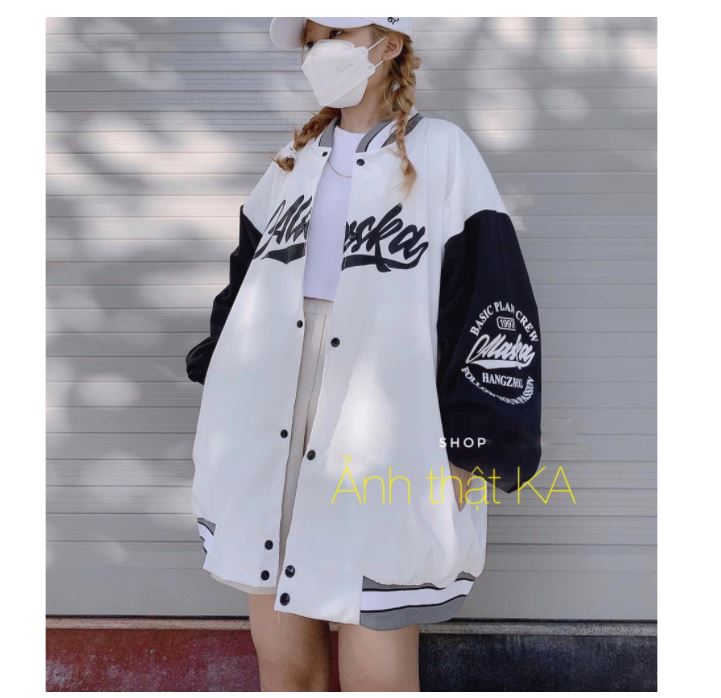 Áo khoác bomber gió 2 lớp phối tay đen trắng freesize form rộng nam nữ mặc đồ đôi cực ngầu
