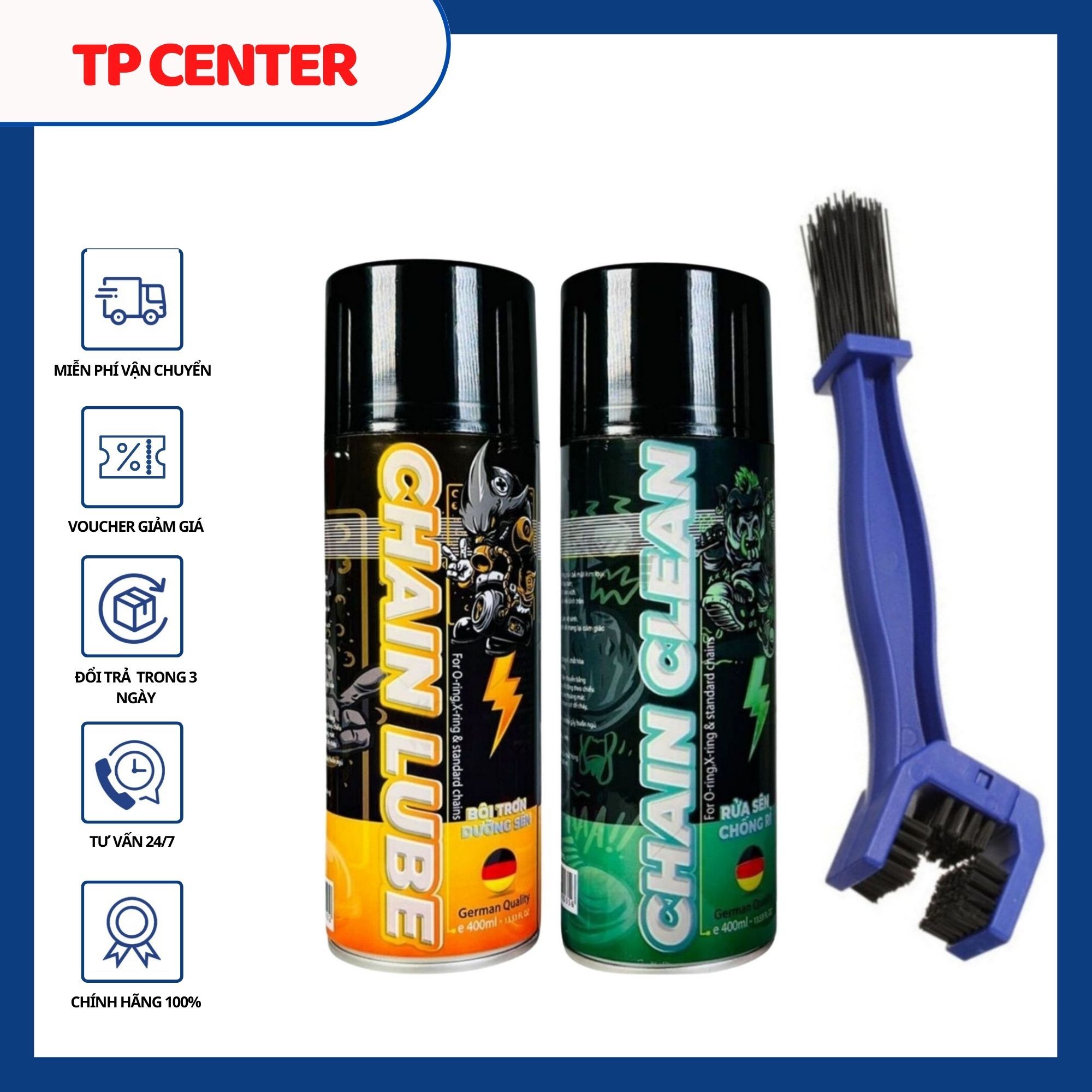 Combo xịt dưỡng sên,bôi trơn và rửa sên SPRAYKING Tặng kèm bàn chải vệ sinh cao cấp