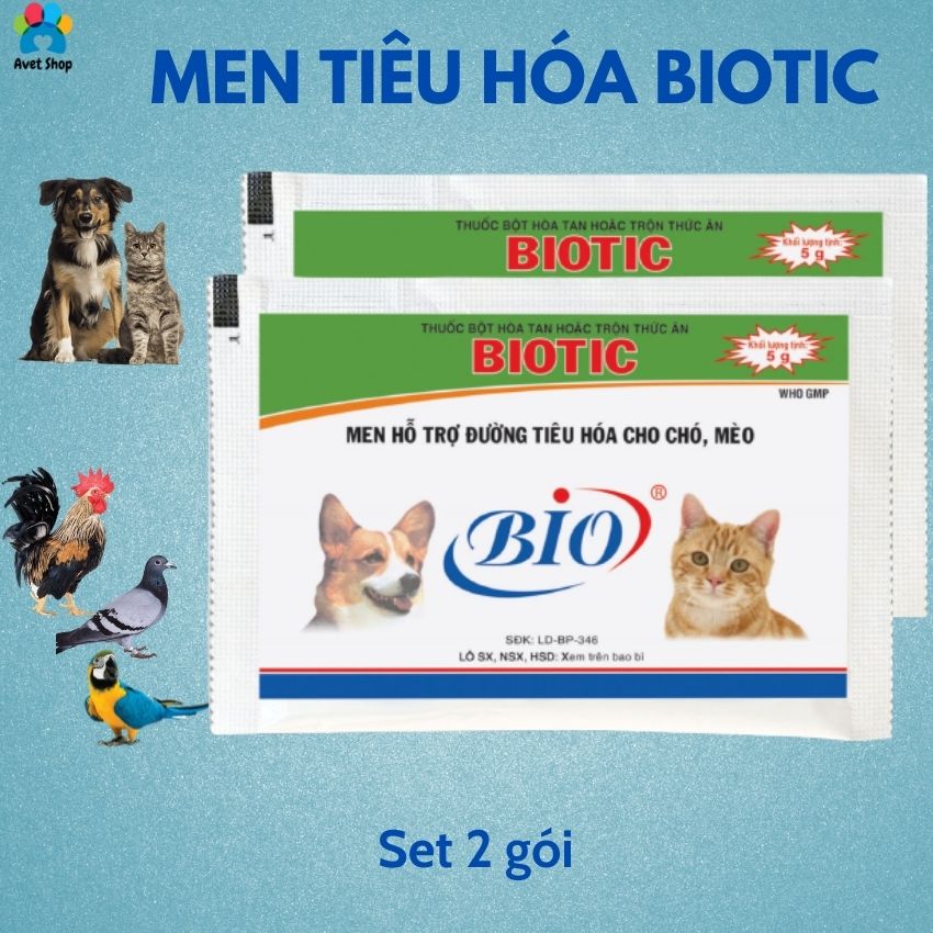 Set 2 gói BIOTIC 5g/gói, men tiêu hóa cho chó mèo, chim cảnh, vịt cảnh, gà đá, cá, thỏ, chuột lang  - Avet Shop