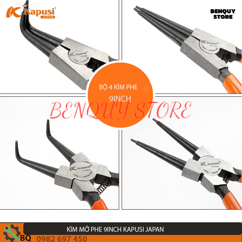 Bộ 4 kìm mở phe kapusi japan 9inch/22.5cm. gồm kìm phe trong, ngoài mũi cong, kìm phe ngoài ,trong mũi thẳng. nhật bản