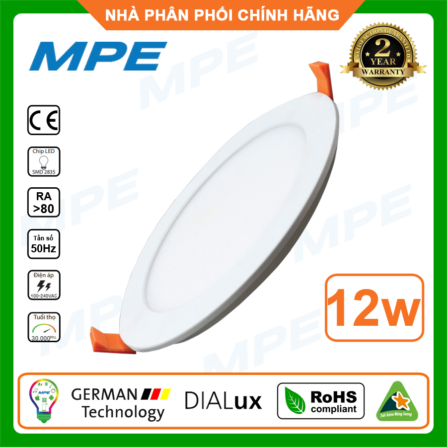 MPE, BH 2 năm, Đèn LED Panel Âm Trần Tròn RP-12 Phi 170 (Lỗ khoét 150) 12W Tích Hợp Driver Bên Trong, Tiết Kiệm Không Gian Lắp Đặt