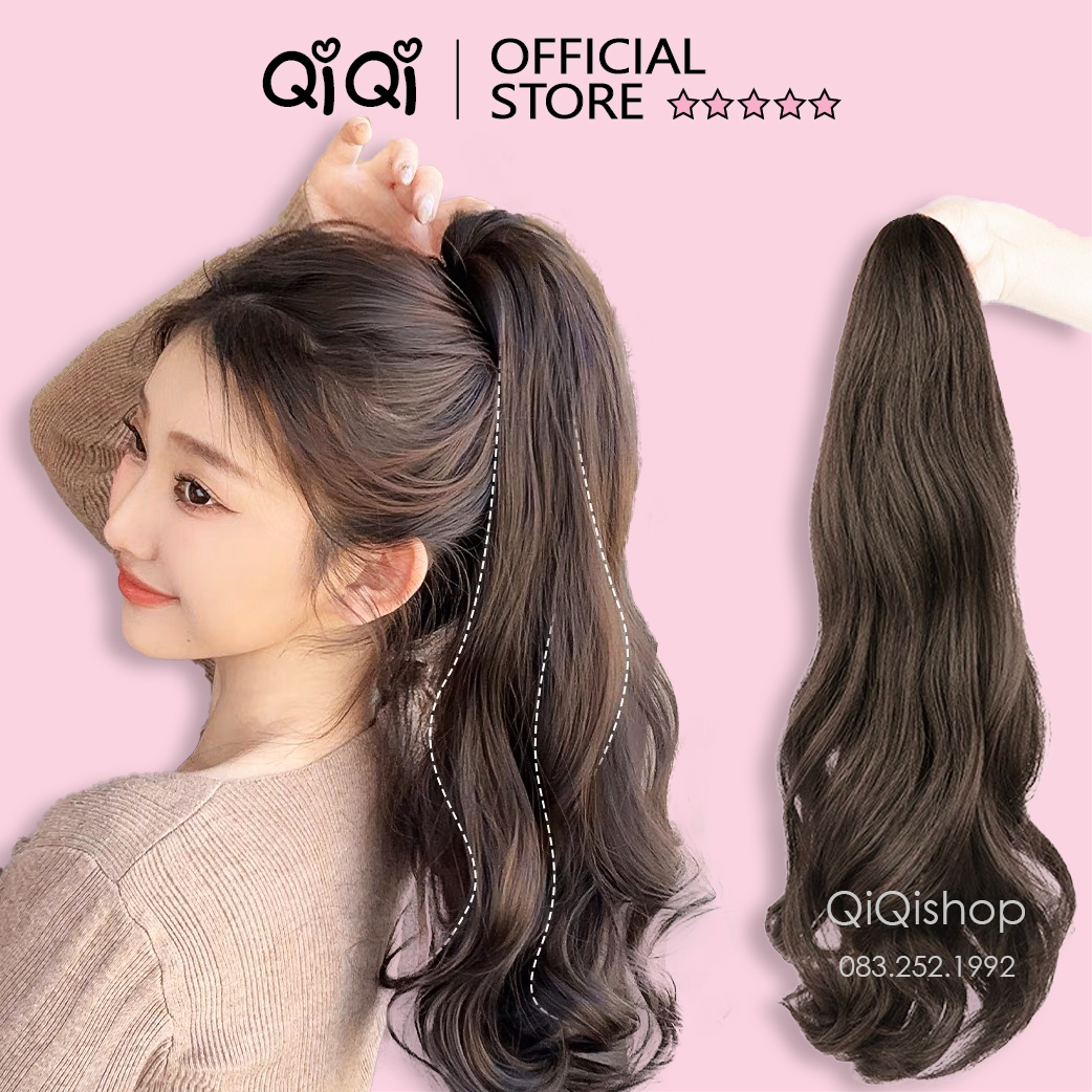 Tóc giả ngoặm đuôi xoăn lọn to dài 45cm qiqishop