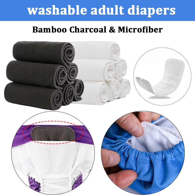 Adult Bamboo Charcoal Superfine Fiber Cloth Diaper Insert Pad Reusable