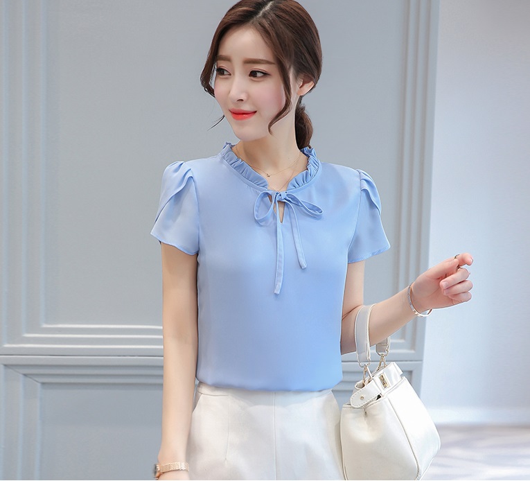 Áo sơ mi nữ kiểu cổ bèo tay búp sen xinh xắn