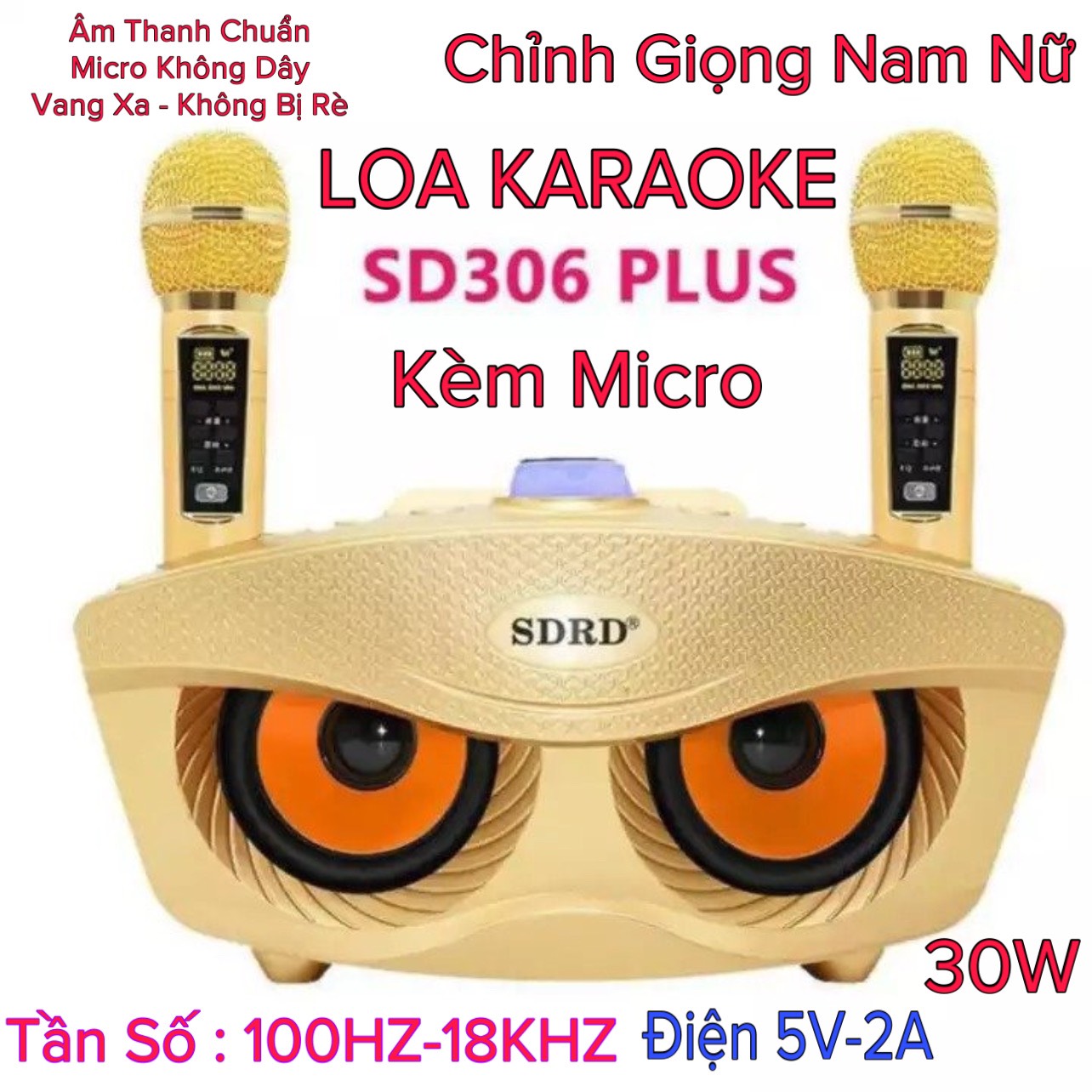 Loa Karaoke Bluetooth SD 306 Plus - Loa mắt cú nâng cấp của SD 306 - Tặng kèm 2 micro không dây có màn hình LCD - Sạc pin cho micro ngay trên loa - Chỉnh bass treble echo ngay trên micro - Có Chỉnh Giọng Nam Nữ - Hàng chính Hãng