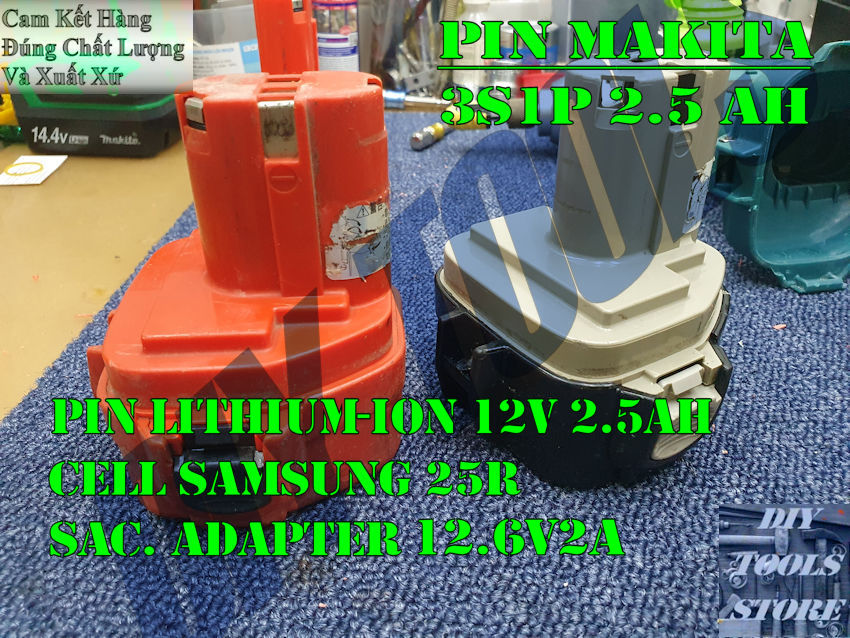 Pin Sạc Makita 12v 3s1p 2.5AH Lithium Ion Dòng xả 20A Cell Samsung 25R(Dùng Cho Các Loại Máy Makita pin chọt) (DIY TOOLS)