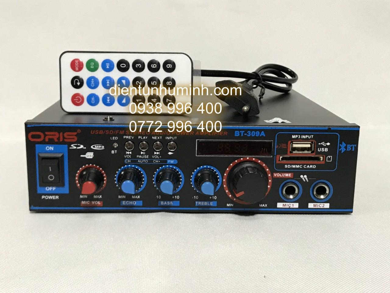 Ampli mini cao cấp bluetooth điện 220v và 12v oris bt-309a