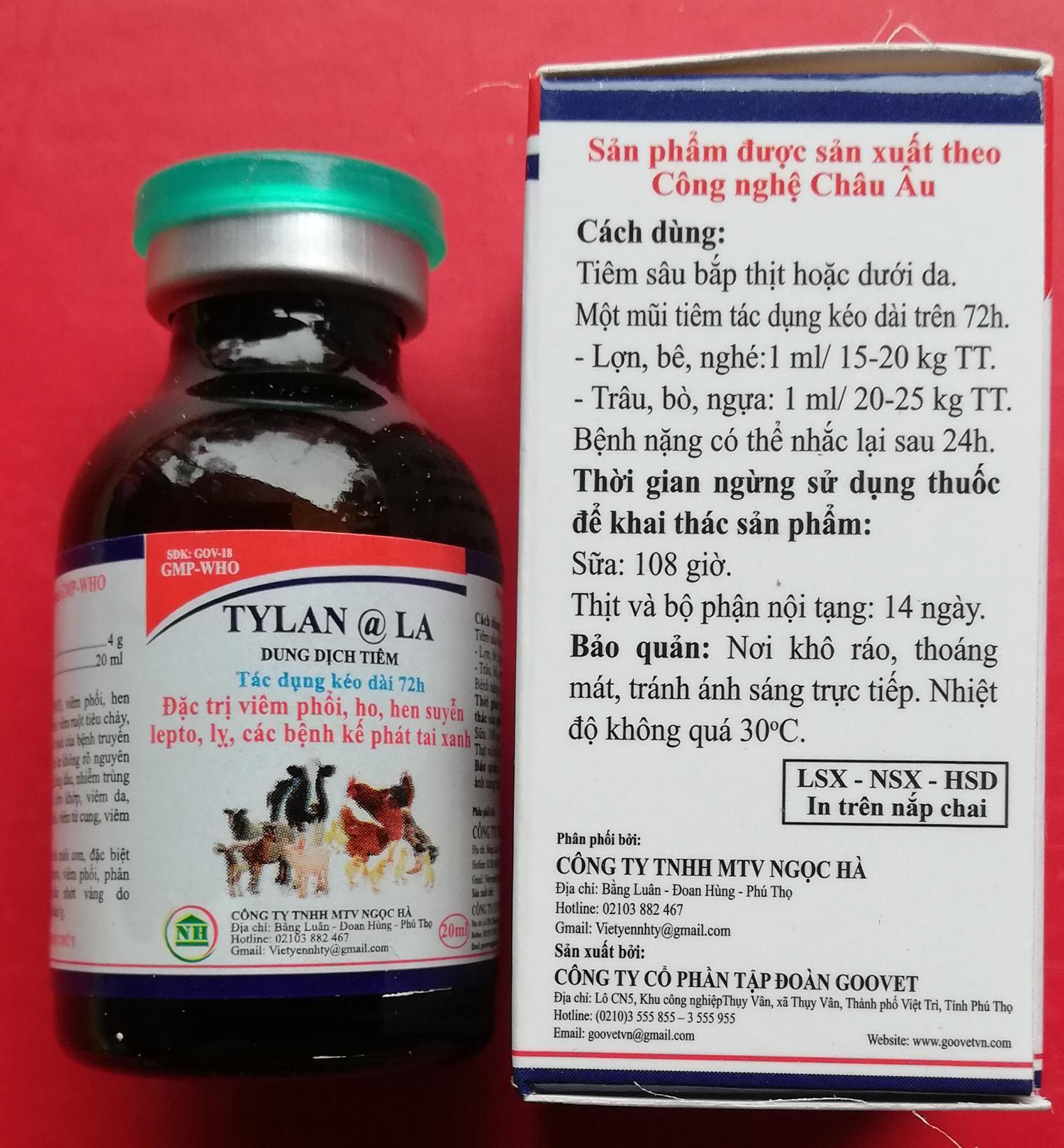 1 lọ TYLAN – LA 20ml Dùng cho viêm phổi, ho hen suyễn, lepto, lỵ, các bệnh kế phát tai xanh