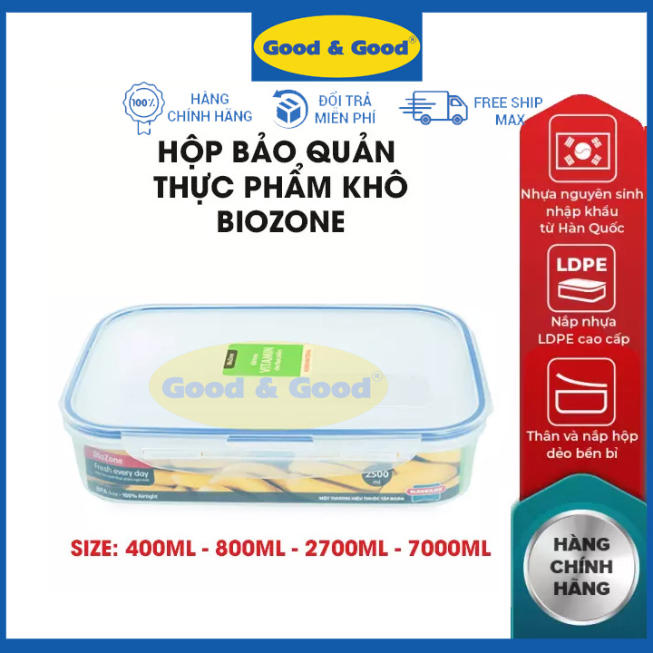 Hộp nhựa đựng thực phẩm khô Biozone 400ml 800ml 2700ml 7000ml có nắp lock lock hộp dùng đựng thực phẩm thức ăn dùng được trong tủ lạnh lò vi sóng
