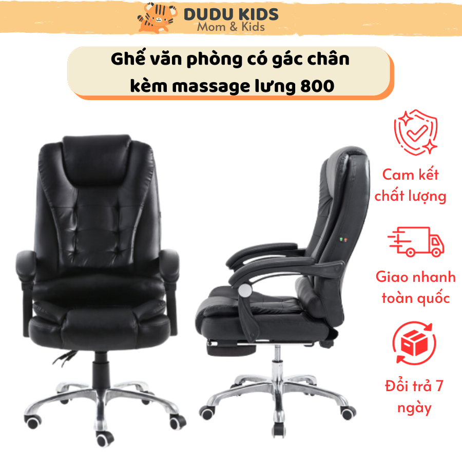 Ghế văn phòng có gác chân kèm masage lưng, ghế tựa văn phòng tích hợp 5 điểm massage, ngả lưng 145 độ