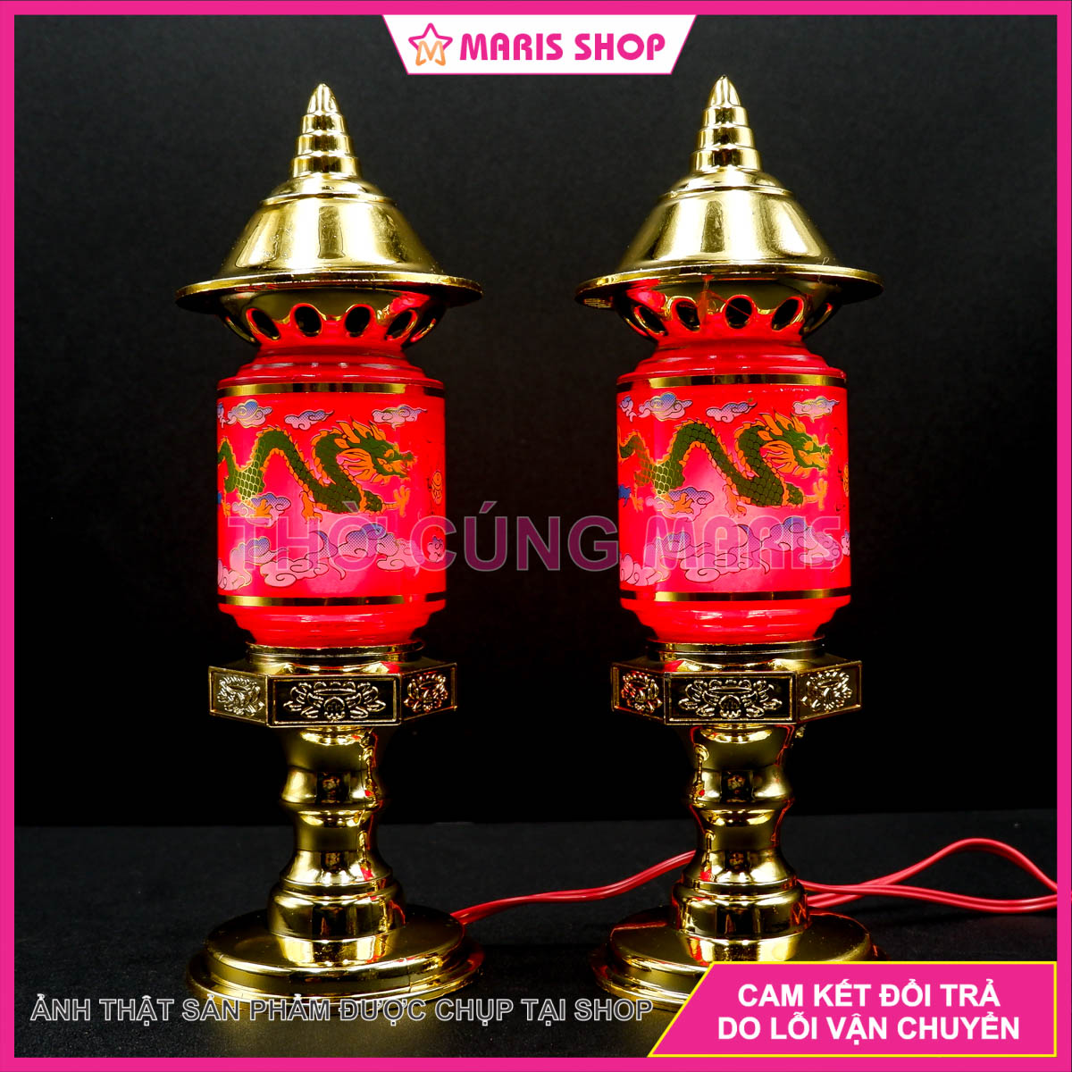 Đèn thờ phú quý song long, dùng bóng quả nhót dễ dàng thay thế để bàn thờ tài địa, bàn thờ phật