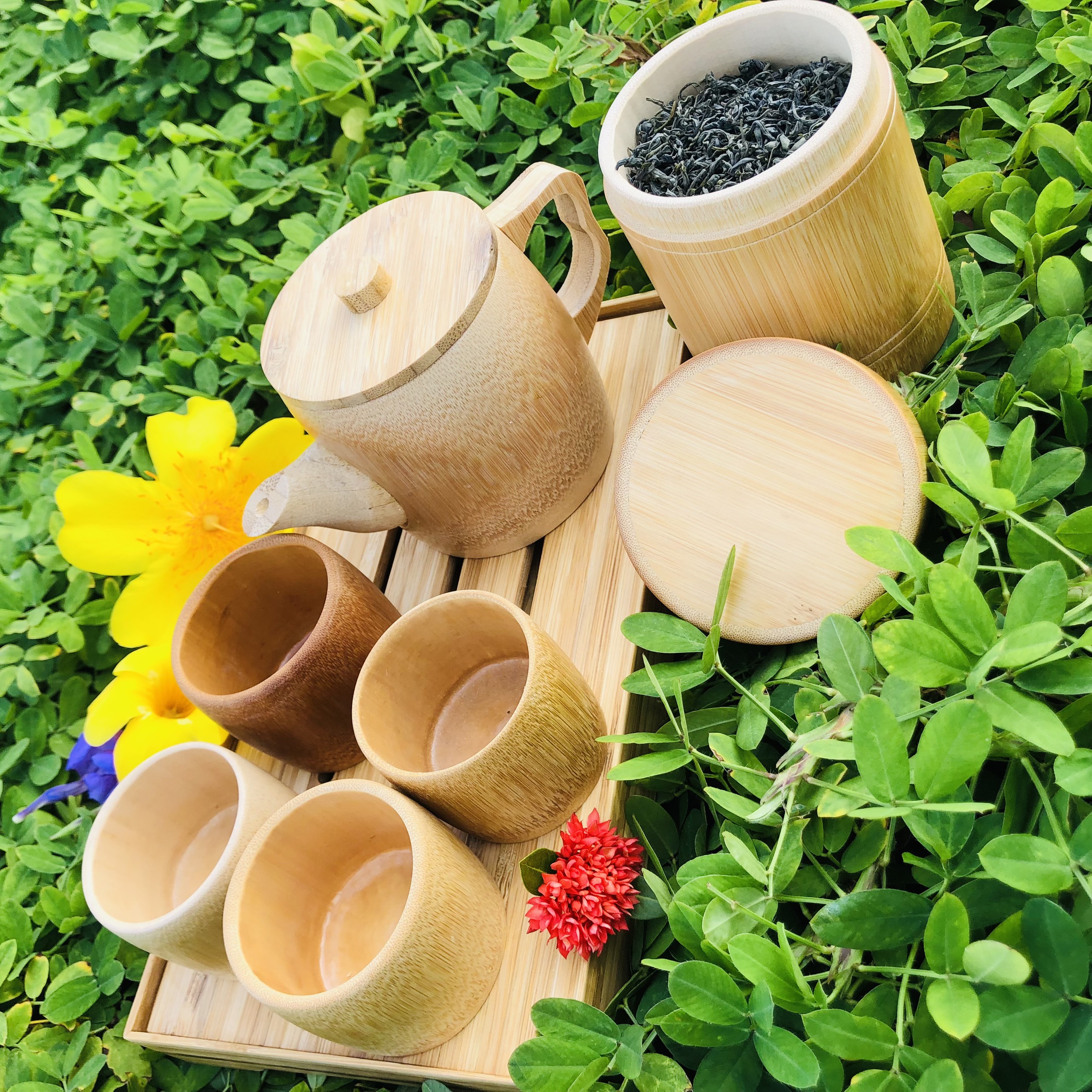 Bộ tách trà, bộ ấm trà gỗ tre cao cấp Dalat Bamboo