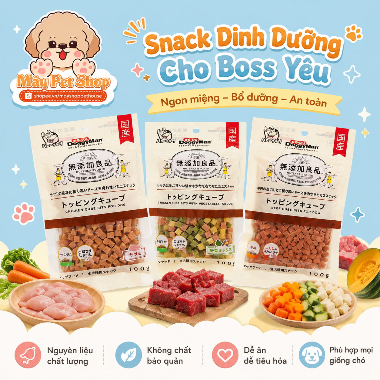 Viên Topping Doggyman Vị Gà, Bò, Gà Rau Củ 100gr