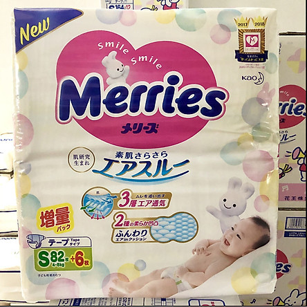 Bỉm dán Merries S82+6 miếng, hàng nội địa nhật