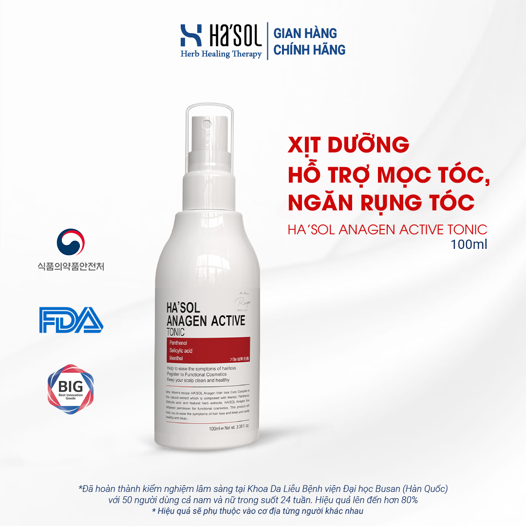 Xịt Kích Mọc Tóc Dưỡng Da Đầu Nuôi Dưỡng Nang Tóc Chắc Khỏe Dành Cho Tóc Rụng Mỏng Yếu Hasol Anagen Active Tonic 100ml
