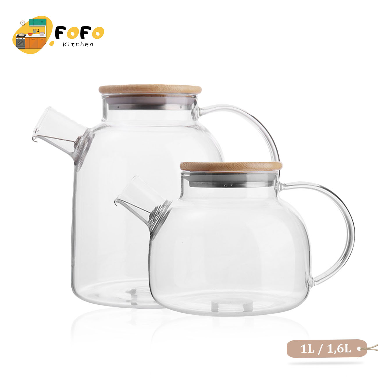 Ấm pha trà thuỷ tinh chịu nhiệt 1L/1.6L Bình pha trà có lõi lọc inox Ấm trà thủy tinh cao cấp Có thể sưởi ấm bằng bếp gas Binh pha tra glass teapot FOFO