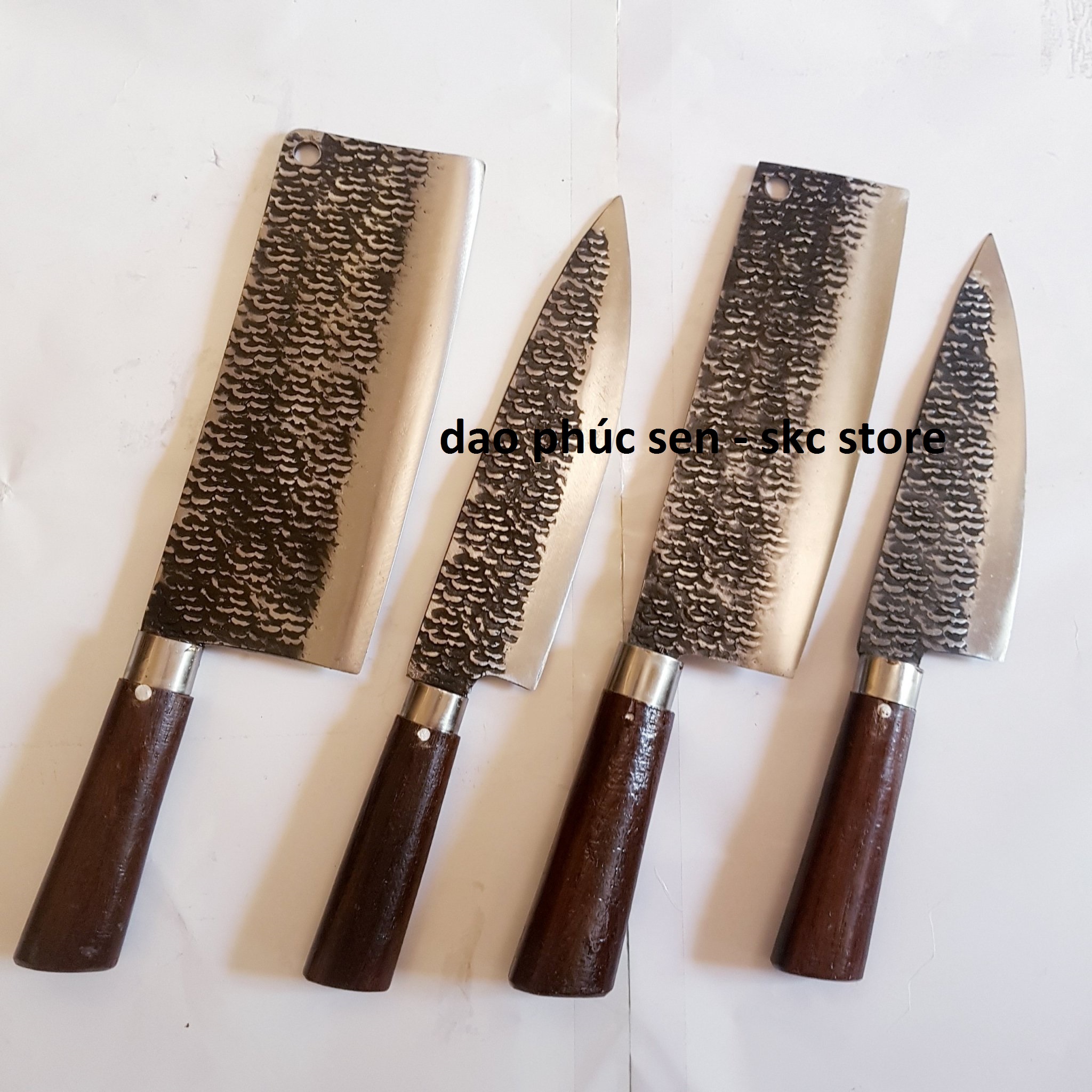Bộ 4 dao bếp cán gỗ mun rèn thủ công bằng nhíp ô tô, Làng Nghề Rèn Phúc Sen