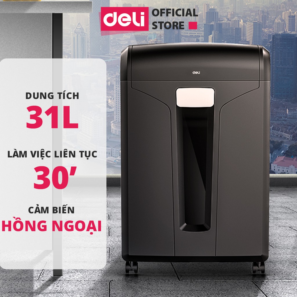 Máy hủy tài liệu cao cấp deli chính hãng - phù hợp cho bảo mật giấy tờ trong doanh nghiệp, văn phòng, nhà trường e14400