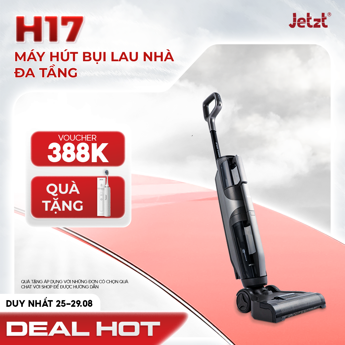 Máy lau nhà hút bụi không dây thế hệ mới jetzt h17 lực hút 18000pa