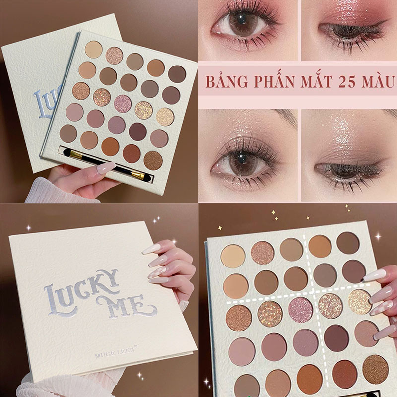 Bảng phấn mắt Lucky Me 25 ô tone nâu tây Bảng phấn mắt 9 ô Bảng phấn trang điểm mắt Make up mắt ánh nhũ lên màu tự nhiên