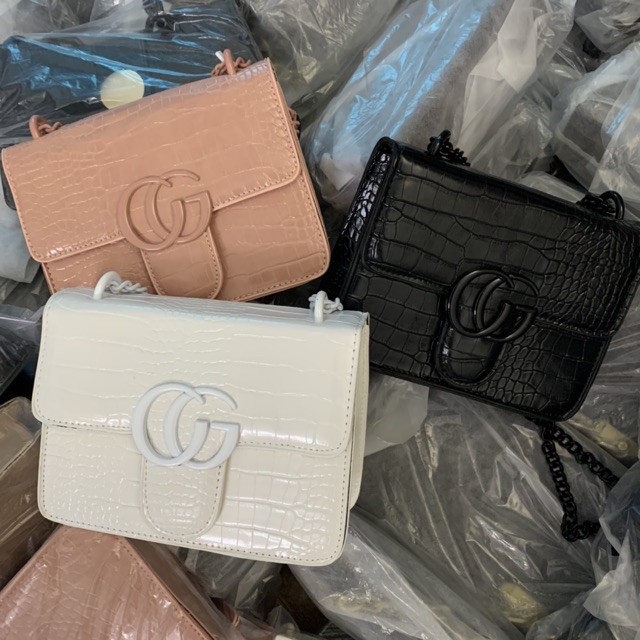 Túi Nữ Gc Hàng Quảng Châu - Túi Đeo Chéo Giá Rẻ Da Vân Dây Xích Đồng Màu - Vyshop86