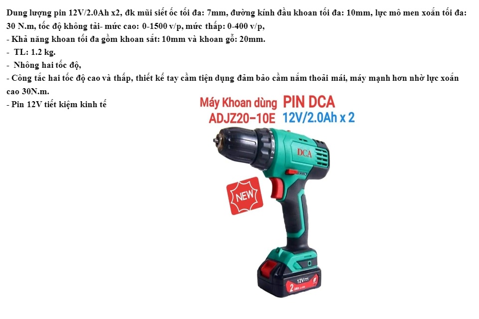 MÁY KHOAN DÙNG PIN 12V DCA ADJZ20-10E