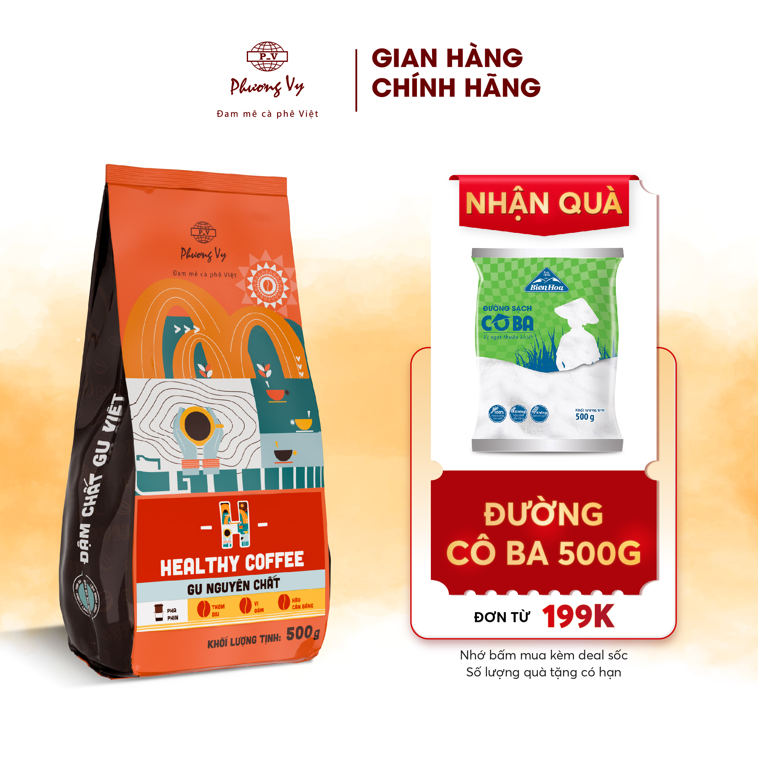 Cà Phê Nguyên Chất Healthy Coffee 500g vị đậm đà, dành cho pha phin, Phương Vy Coffee