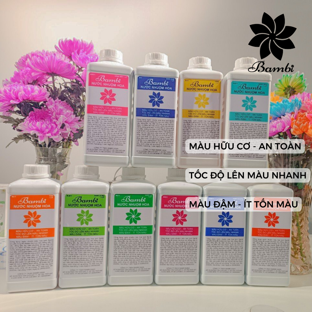 Nước nhuộm hoa Bambi Hana màu TÍM HUẾ nhuộm khoảng 250 cành hoa lên màu nhanh và đều