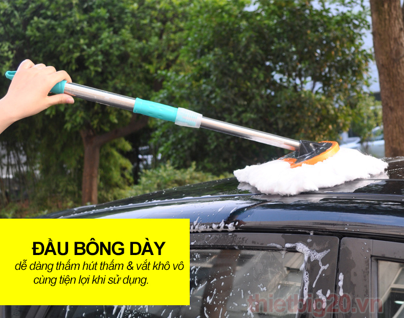 Chổi lau xe, lau cửa kính, vệ sinh nhà cửa -  sợi bông cán kéo dài 105cm