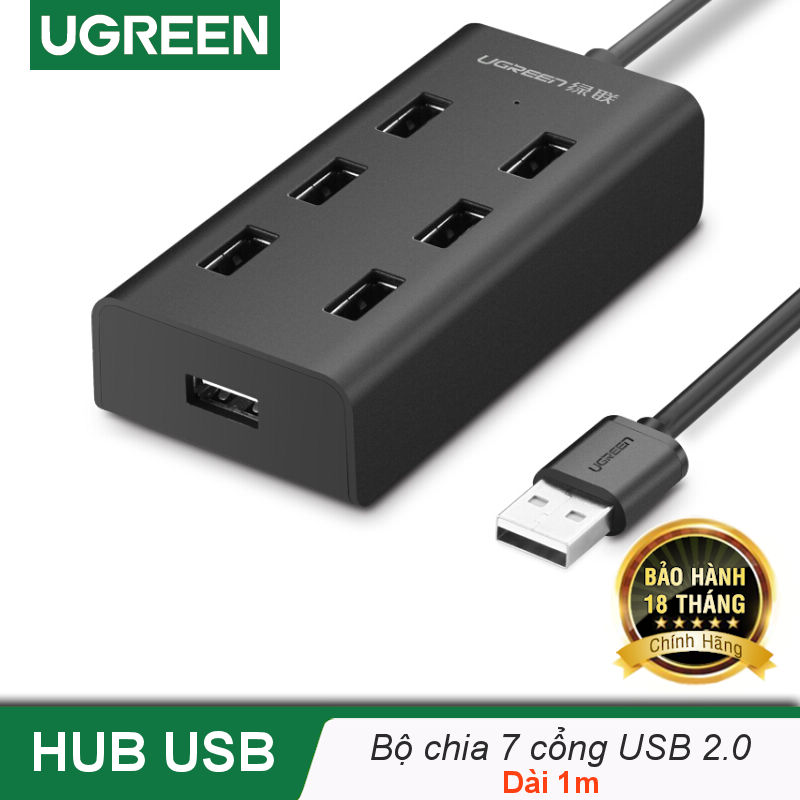 Bộ chia USB 2.0 ra 7 cổng, hỗ trợ mở rộng cổng USB 2.0 cho máy tính, laptop, dài 1m UGREEN CR133 30374 Bộ chia USB 2.0 ra 7 cổng, hỗ trợ mở rộng cổng USB 2.0 cho máy tính, laptop, dài 1m UGREEN CR133 30374