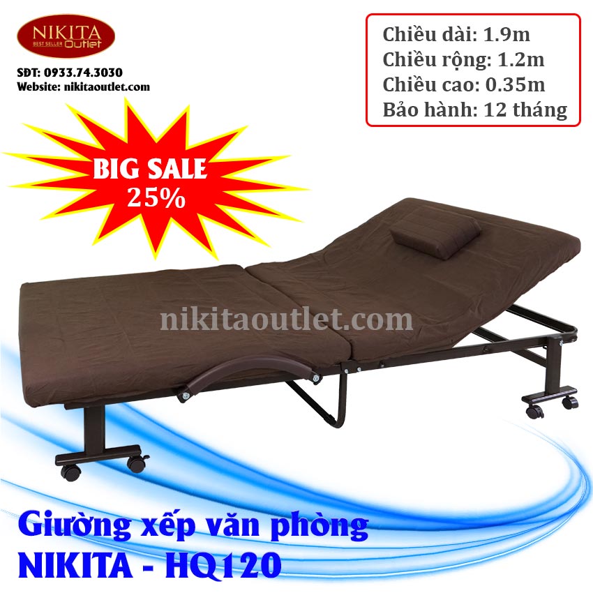 [HCM]Giường gấp văn phòng [NIKITA] kiểu Hàn Quốc - HQ120 (rộng 120cm) nâng đầu 5 cấp độ - Bảo hành chính hãng 12 tháng -  NIKITA OUTLET
