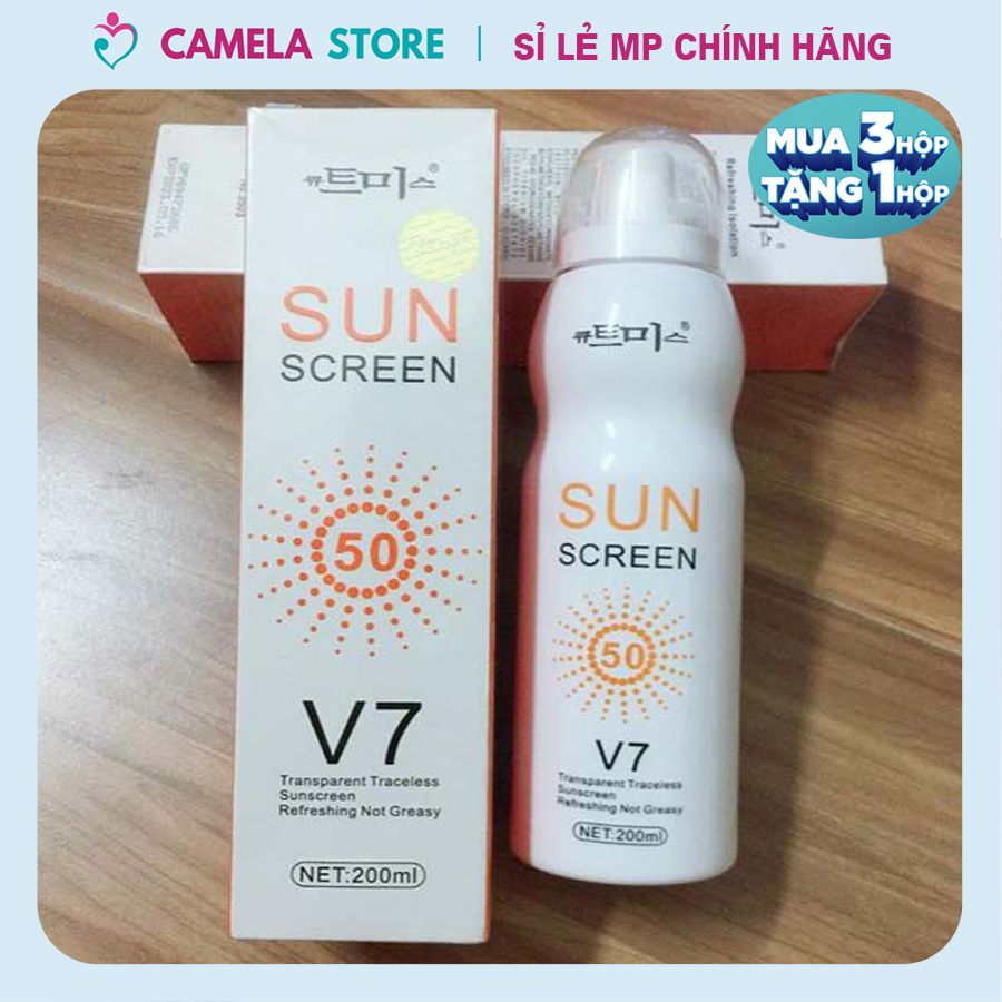Xịt chống nắng Sun Screen V7 200ml nâng tone trắng da chống nước không bết dính SPF50