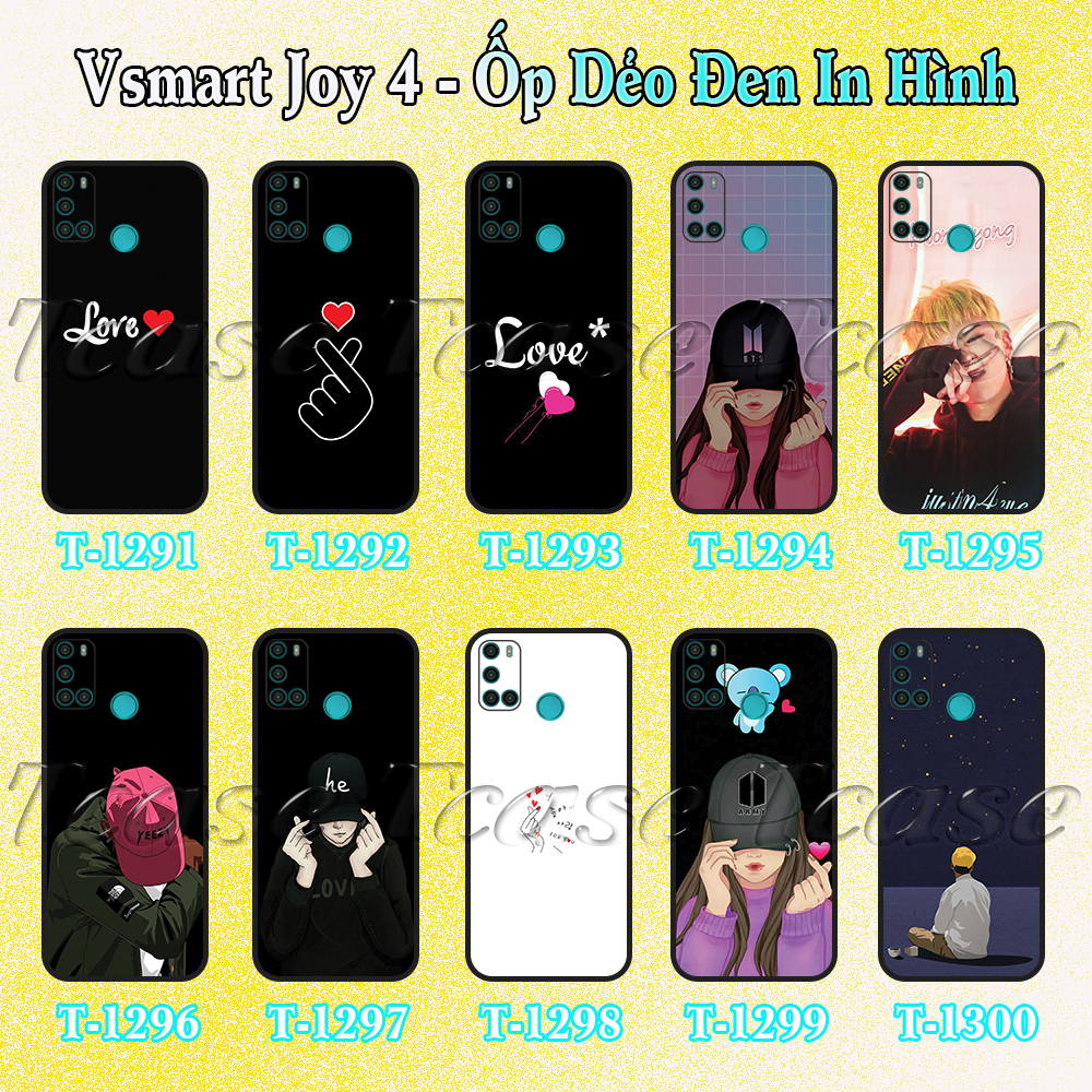 Ốp lưng Vsmart Joy 4 - Ốp dẻo đen in hình thả tim cute
