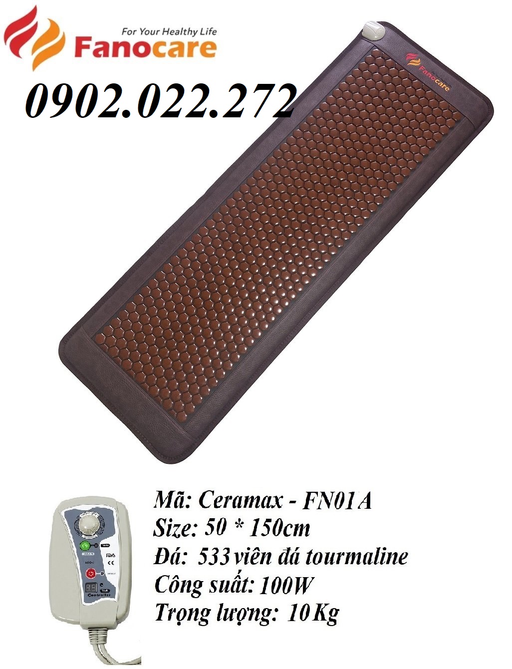 Thảm đá nóng Fanocare 50x150 đá lục giác nâu kèm quà tặng