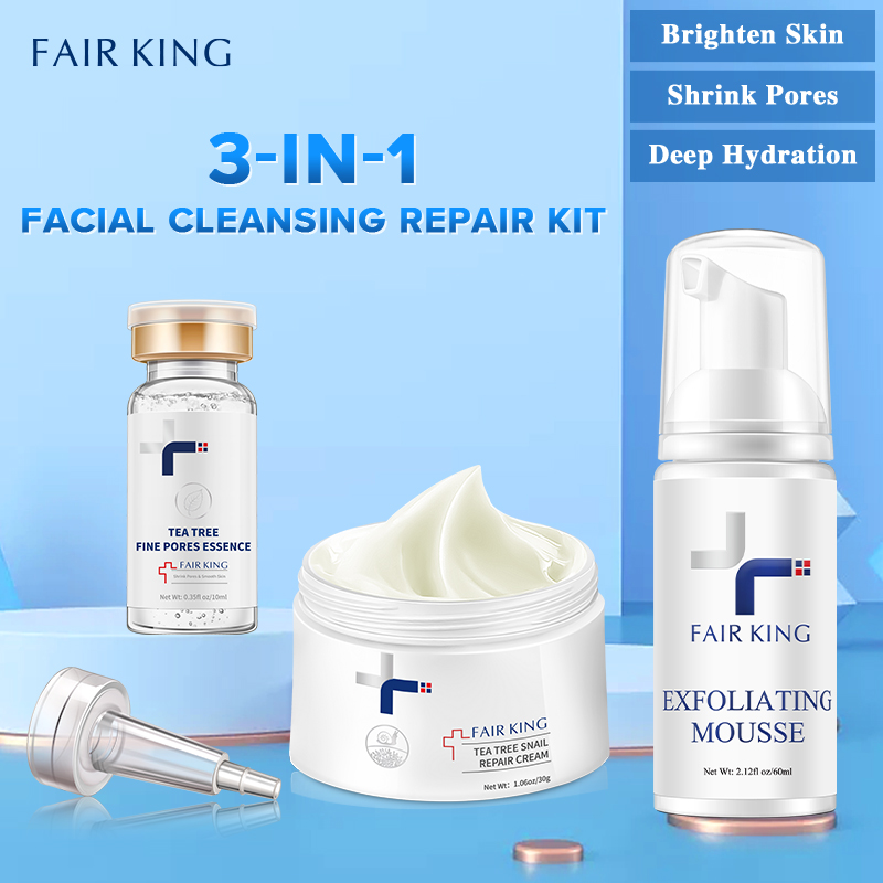 FAIR KING Bộ gel tẩy tế bào chết da mặt + Tinh chất trà xanh thu nhỏ lỗ chân lông + Kem dưỡng giảm nếp nhăn giúp da trắng sáng - INTL