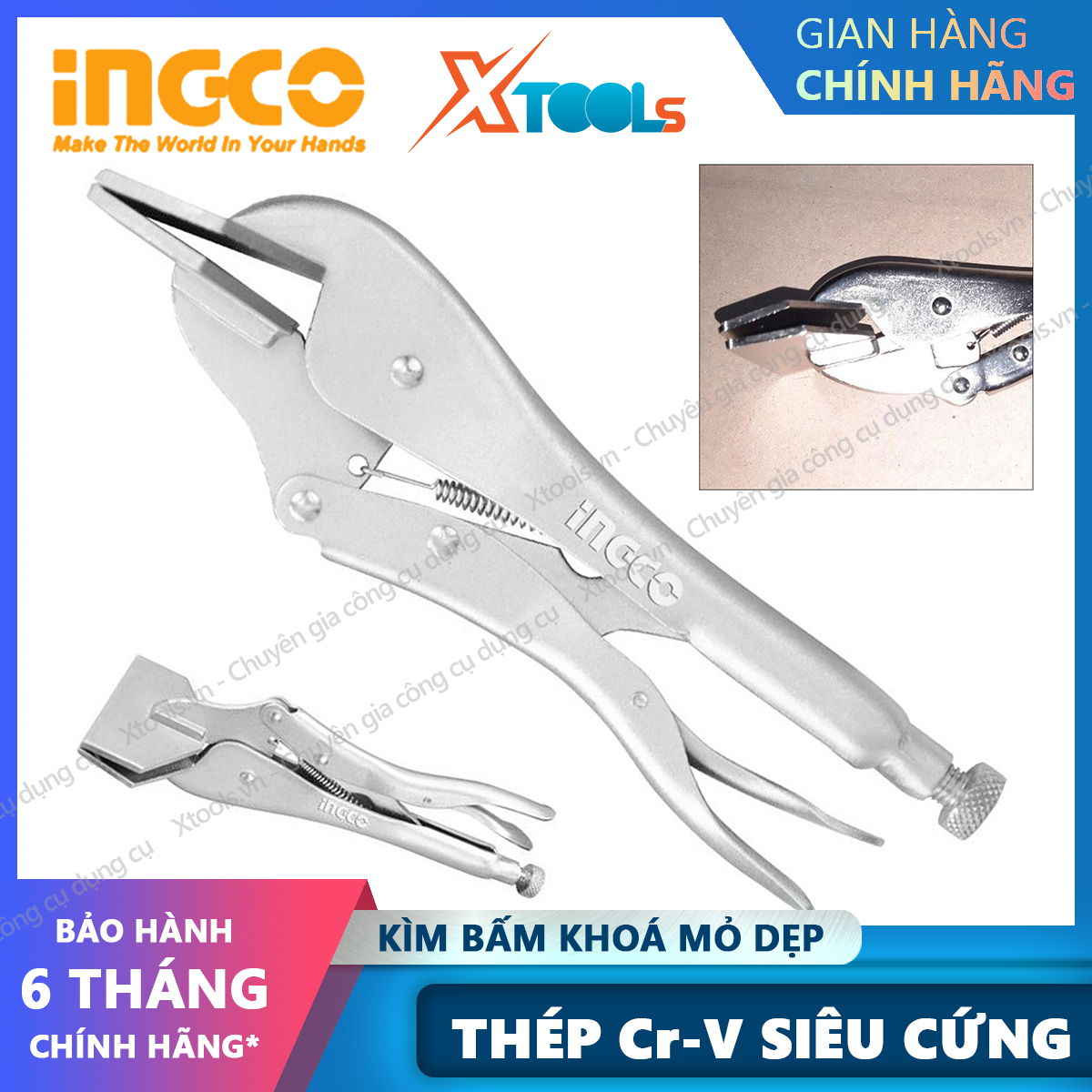 Kìm bấm khoá mỏ dẹp HFLP0110 INGCO thép Cr-V siêu cứng chống rỉ sét cong vênh trong quá trình sử dụng dụng cụ cơ khí