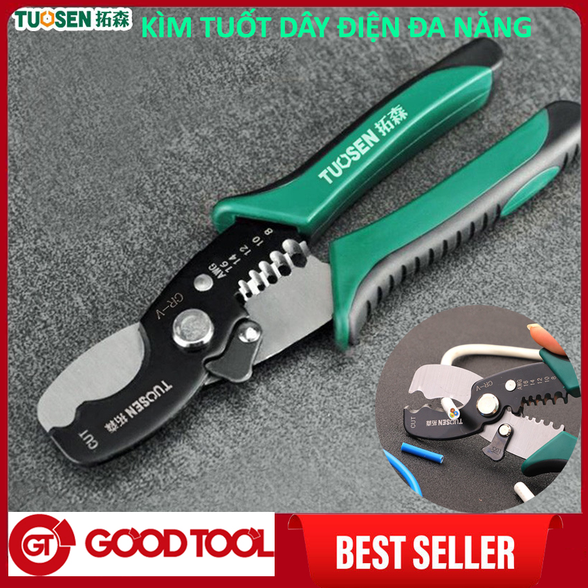 Kìm tuốt dây điện, dây cáp đa năng TUOSEN, kềm cắt tuốt vỏ dây diện