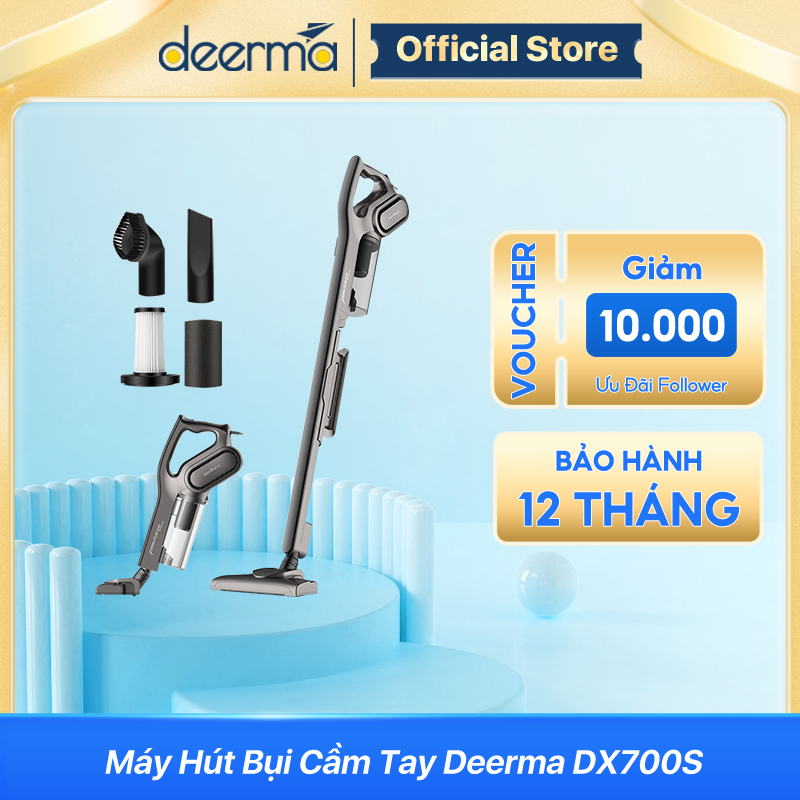 Máy hút bụi cầm tay Deerma DX700S với công nghệ lực hút lốc xoáy 15000Pa thiết kế tản nhiệt - Bảo hành 12 tháng