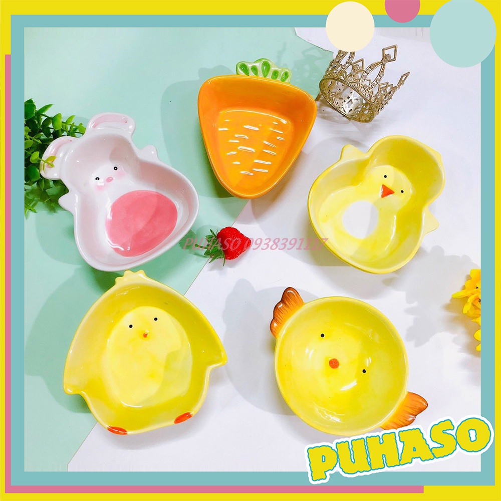 Set Bát Thìa Sứ Ăn Dặm Hình Thỏ Cà Rốt Gà 250ml PUHASO