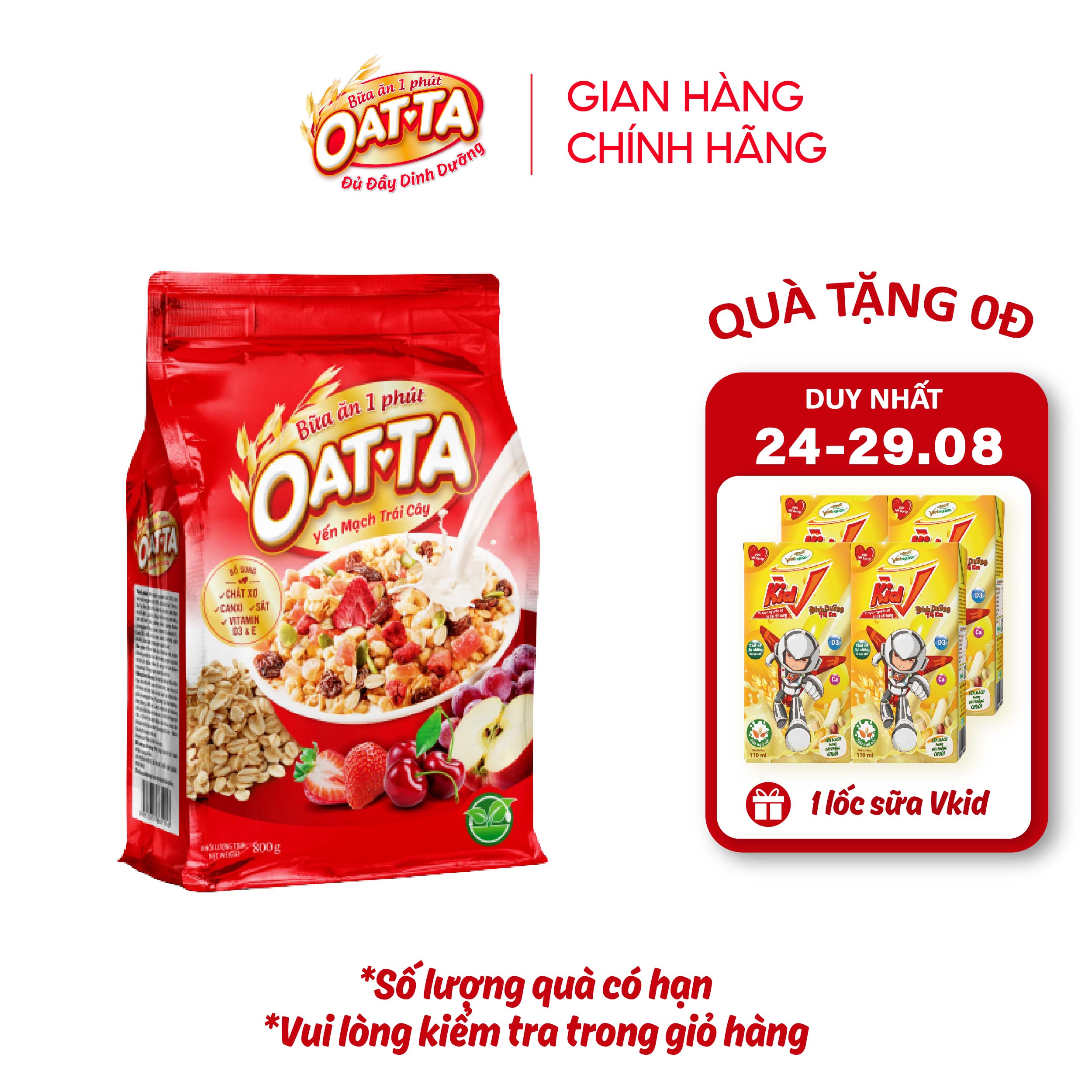 Yến mạch trái cây oatta túi 800g bữa ăn sáng 1 phút