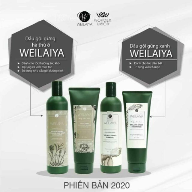 Cặp dầu gội xả gừng tráng và nâu Weilaya giảm mệt mỏi, rụng tóc, giúp kiềm dầu, hỗ trợ phục hồi tóc, làm mượt tóc và giúp tóc mọc nhanh và dày hơn 400ml+250ml