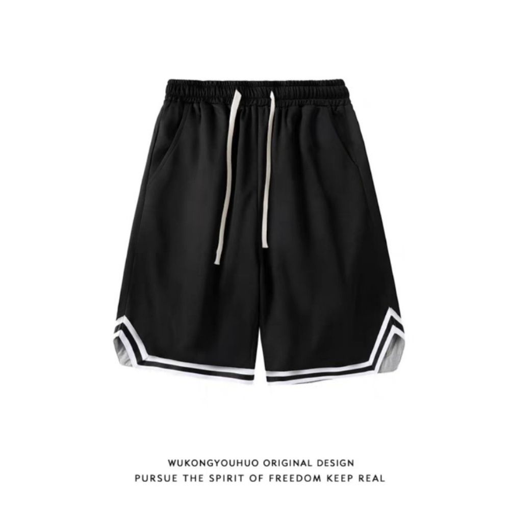 Mẫu mới quần short thể thao phối sọc đen trắng xẻ viền v 4men short nam