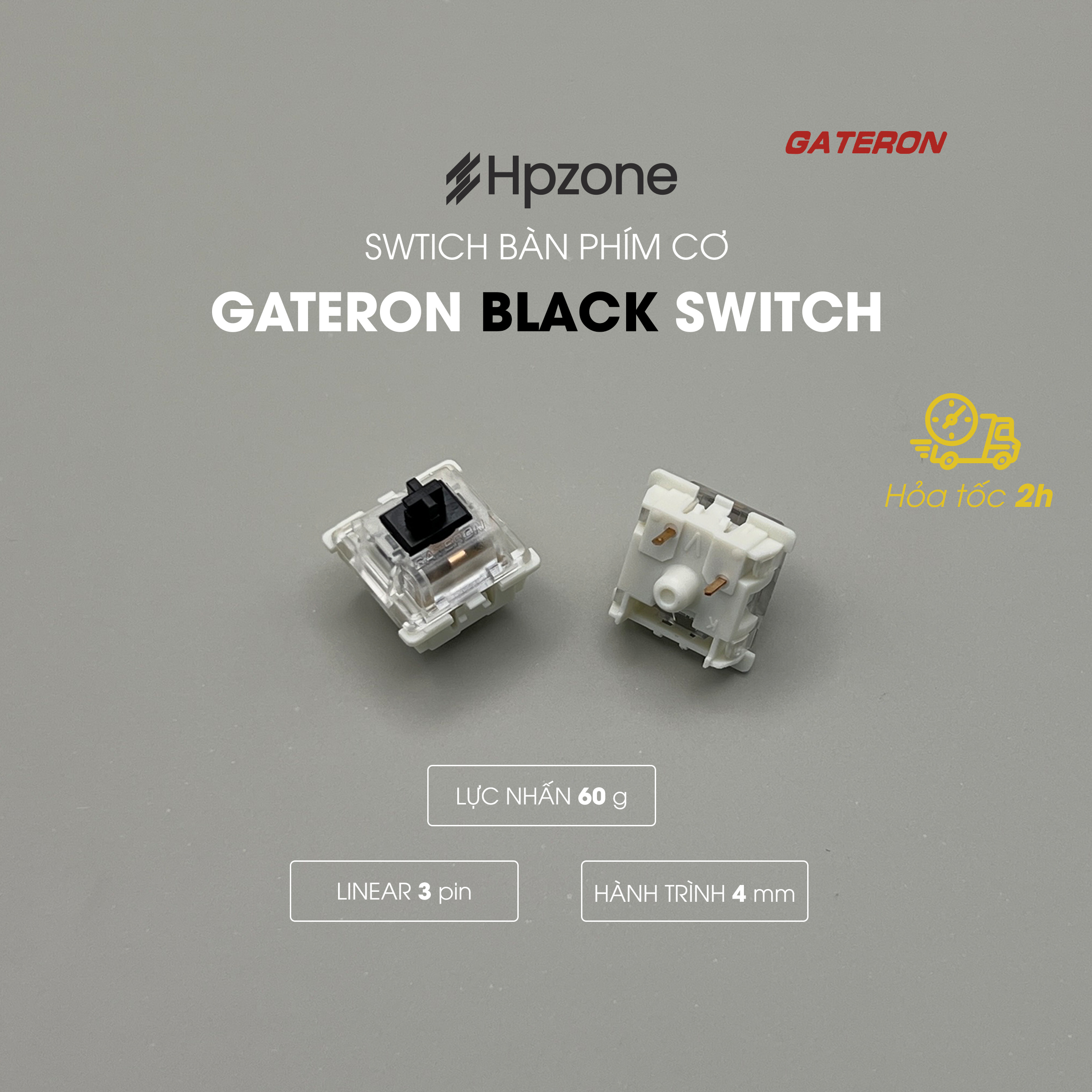 Switch Gateron Black KS-9 3 Pin Công tắc thay thế cho bàn phím cơ chính hãng Gateron Switch Black 60g