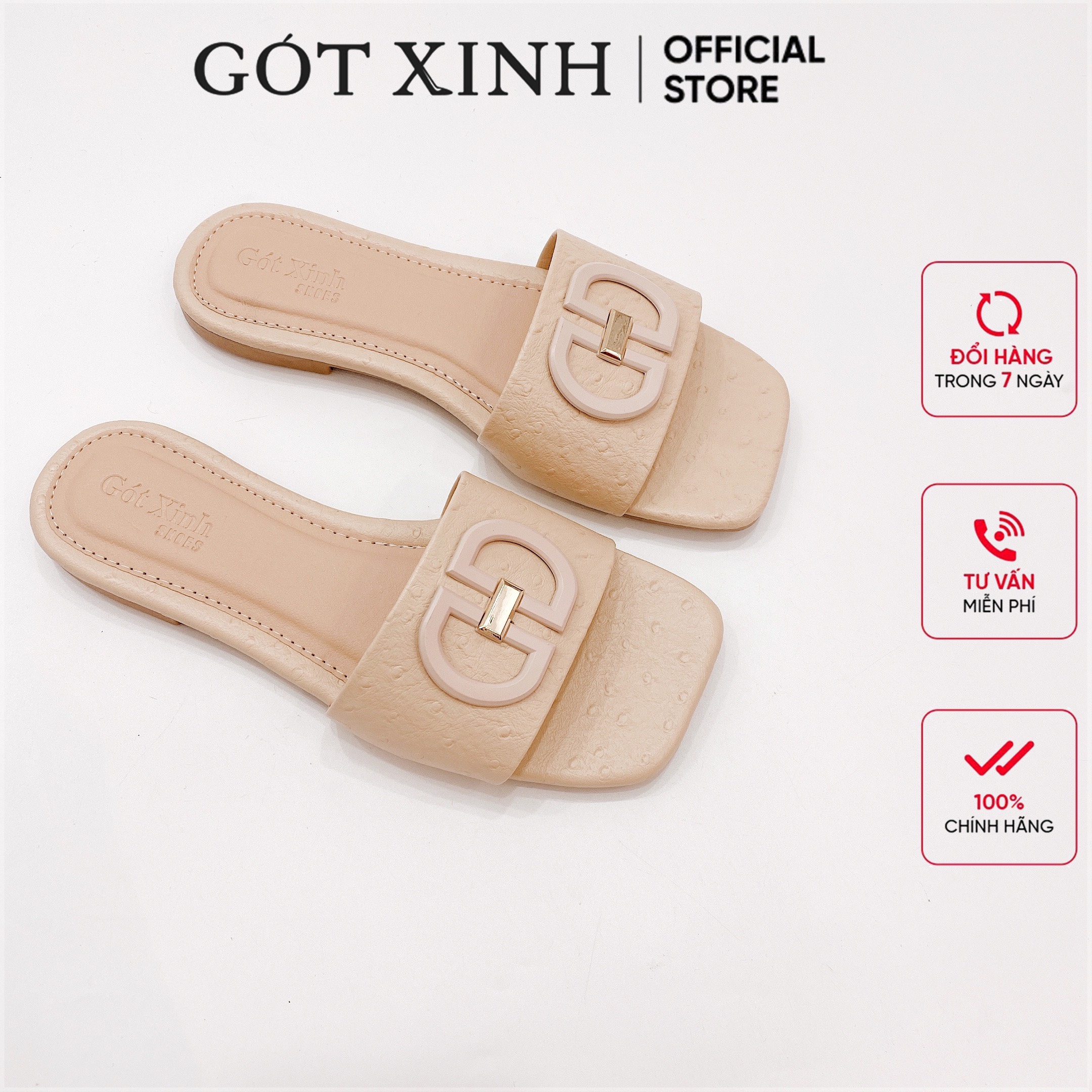 Dép quai ngang nữ GÓT XINH GX16 chất da lì mềm