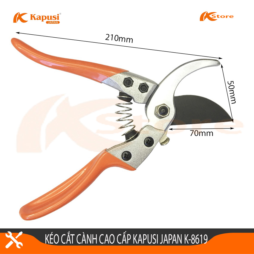 Kéo Cắt Cành Cao Cấp Kapusi Japan K-8619, Kéo Tỉa Cây Cảnh Nhật Bản, Chiều Dài Kéo 210mm
