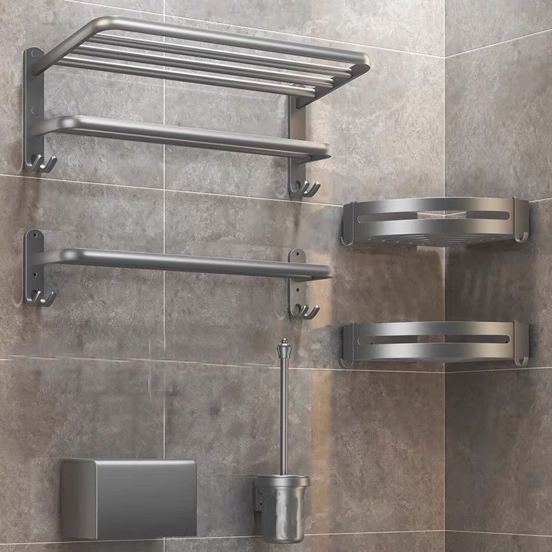Bộ phụ kiện nhà tắm, phụ kiện phòng tắm đa năng chất liệu inox 304 phủ nano xám và crom lami