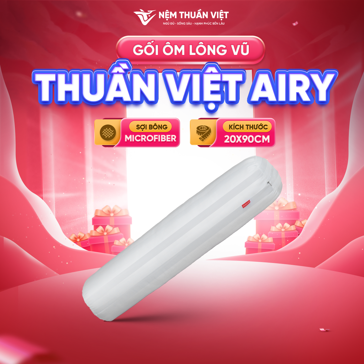 Ruột gối ôm lông vũ airy thuần việt - sợi lông vũ nhân tạo microfiber êm ái mềm mịn - kích thước 20x90cm