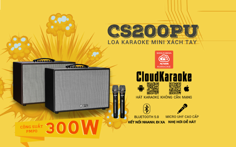 Loa karaoke xách tay ACNOS KBEATBOX CS200PU - Bass 2 tấc công suất 300W -