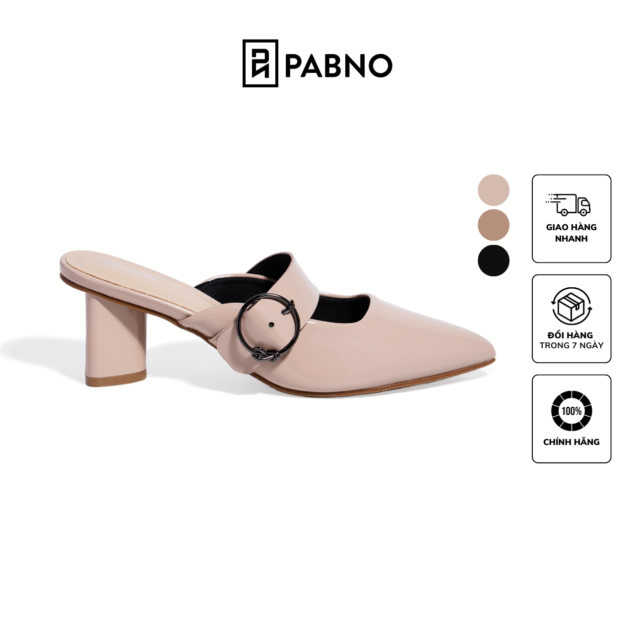 Giày mules nữ PABNO PN472, Giày mules nữ cao gót phối khóa 5cm, Giày da nữ công sở cao cấp, hàng hiệu